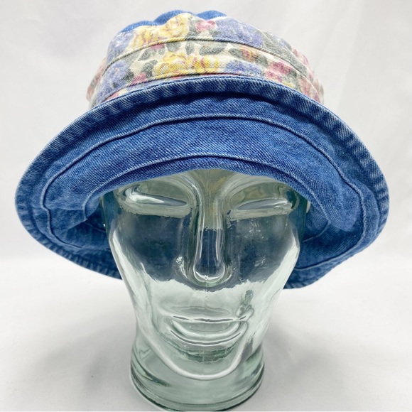 Vintage 90’s Floral Print Blue Jean Denim Bucket Hat - Picture 2 of 7